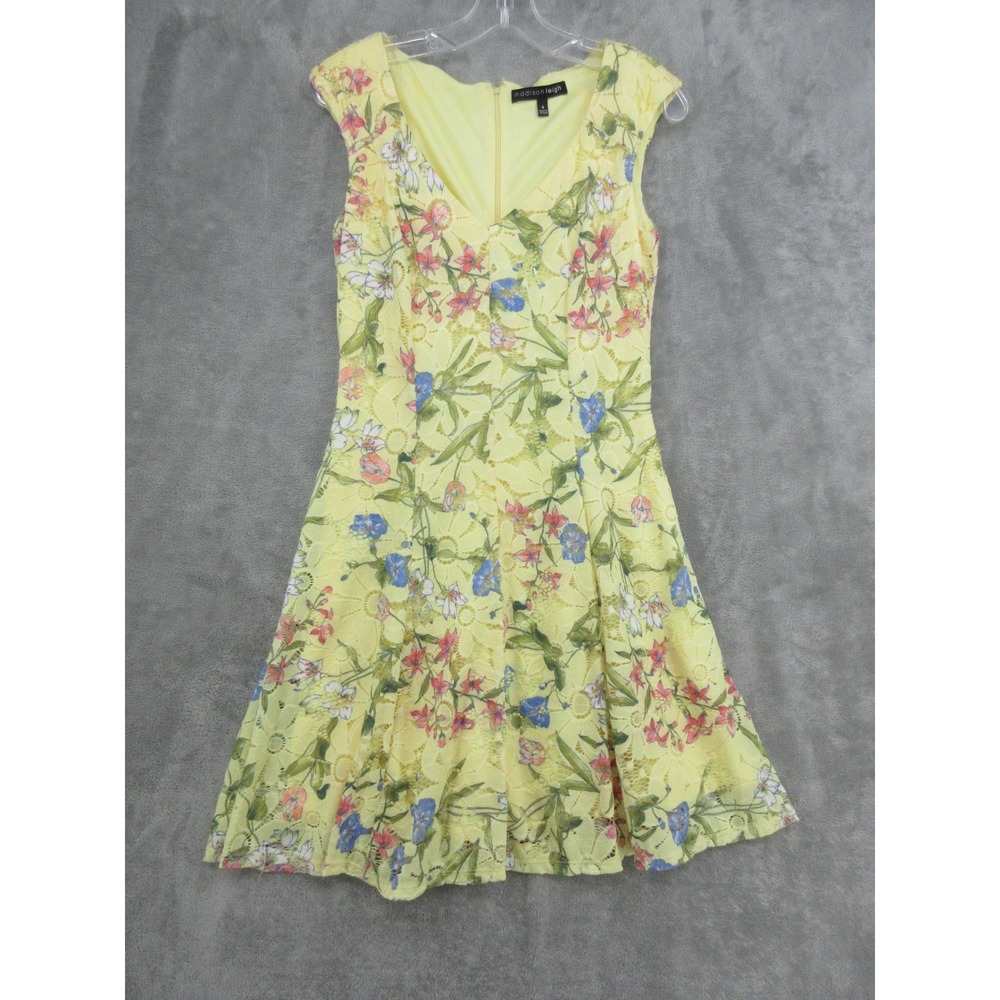Madison Leigh Dress Womens Size 4 Floral Sheer Lace Boho Romantic Yellow Pink